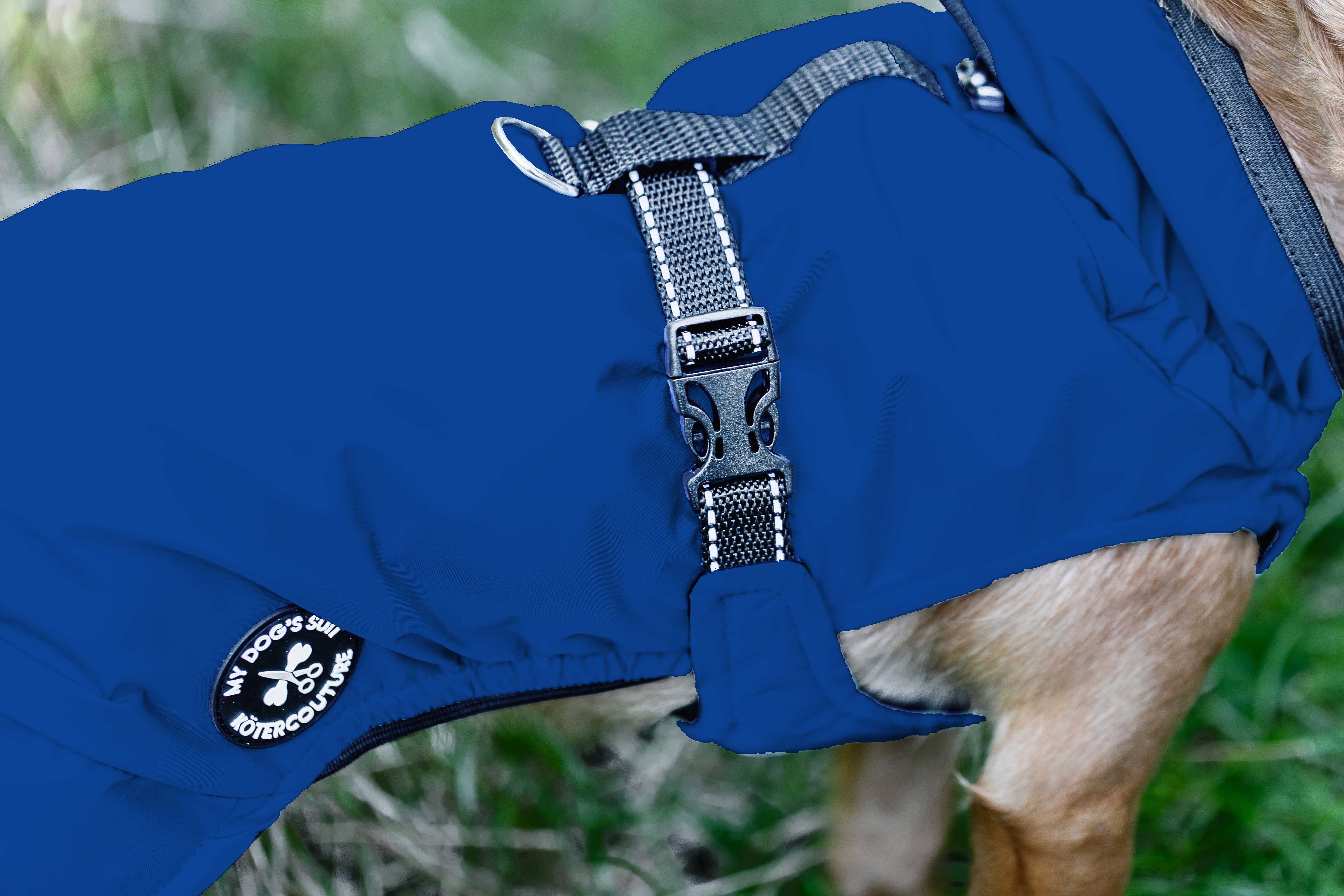 Hunderegenjacke mit Rückenöffnung "Royal Blue" - NEU