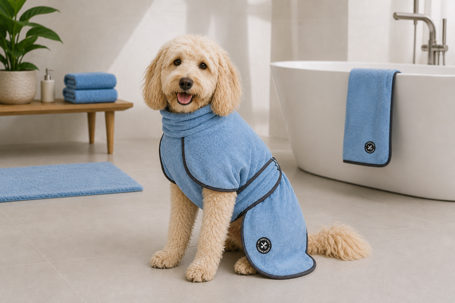 Hundebademantel & Schlafmantel Bambusfrottee (2-in-1) „Silky Baby Blue“